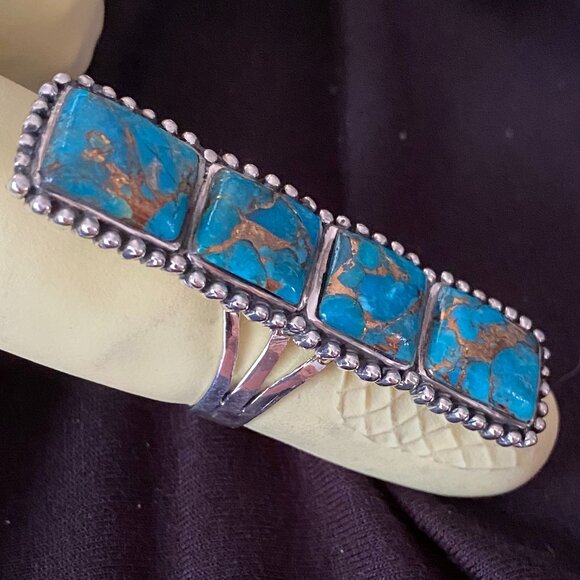 Turquoise 4 stone ring. Sterling silver 925. - Picture 3 of 4